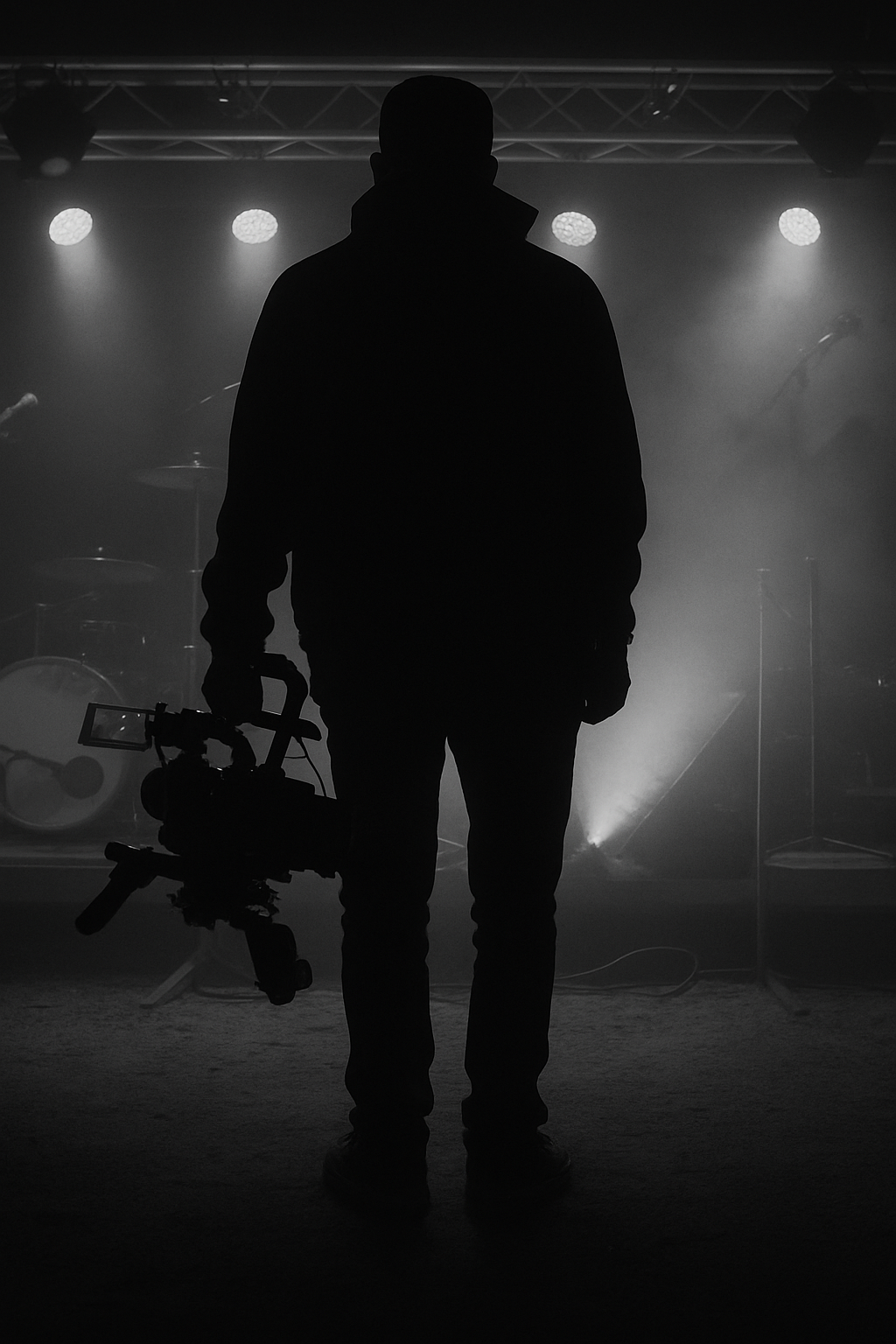 Filmmaker silhouette on a lit stage